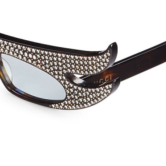 GUCCI Strassed 56MM Embellished Asymmetrical Cat Eye Sunglasses in Havana color main image 13